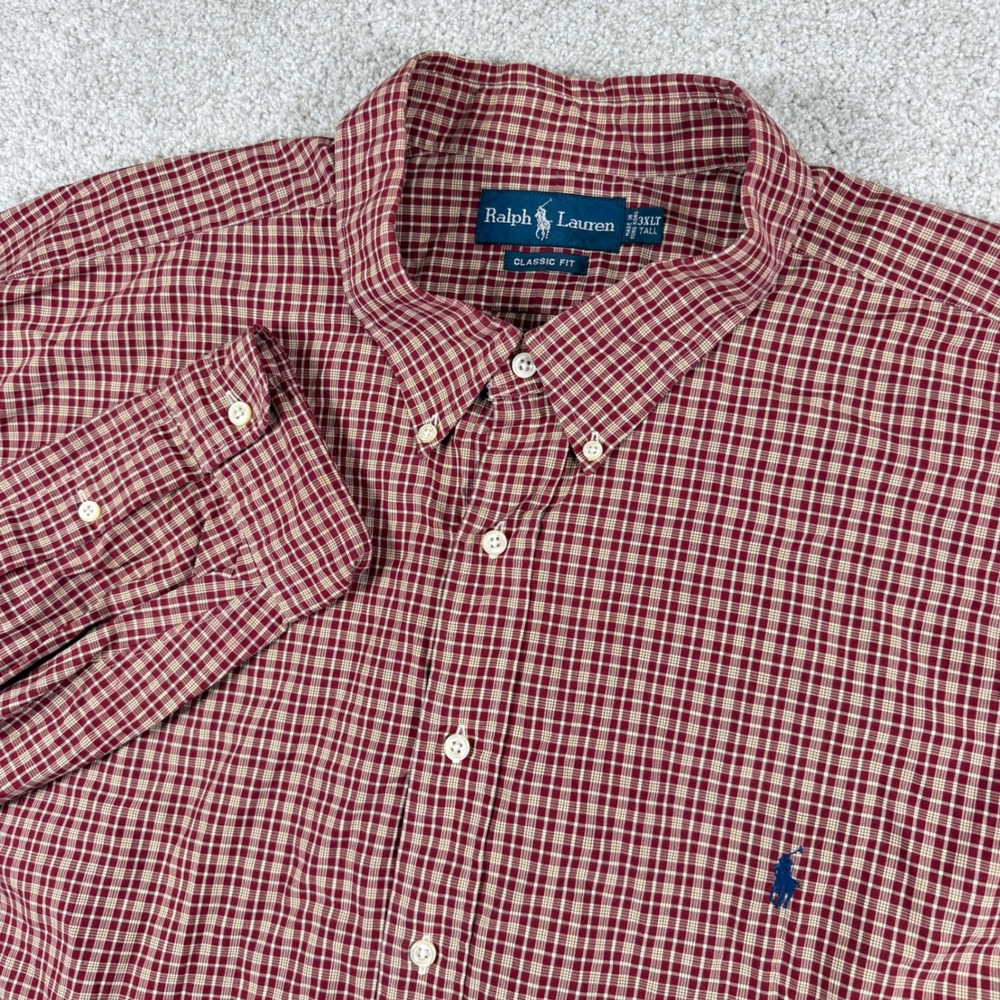 Ralph Lauren Button Down Mens 3XLT Red Plaid Classic Fit Long Sleeve Tall Shirt